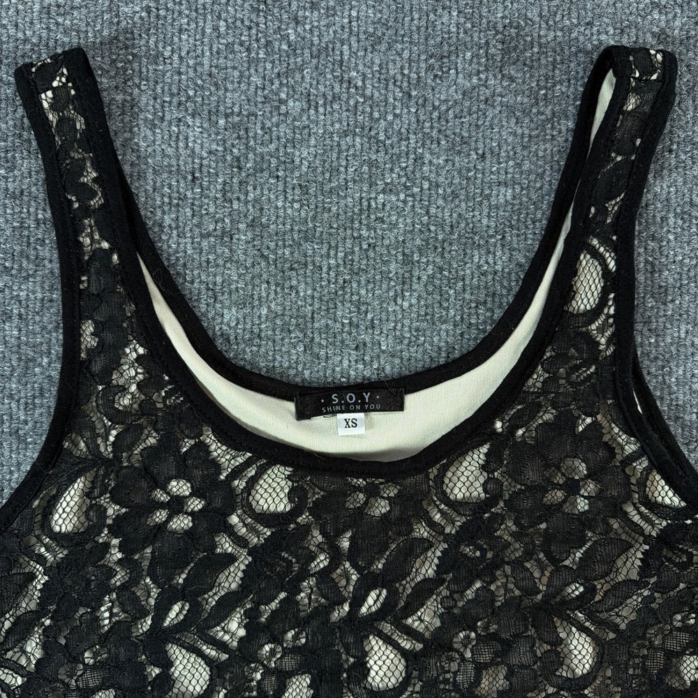 S.O.Y. Shine On You Black Floral Lace Y2k Tank Top Whimsigoth Xs Summer Goth View 2